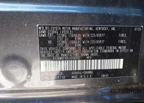 2020 Toyota Rav4 Hybrid Xle z USA, uszkodzony, nr VIN 4T3RWRFV0LU006992